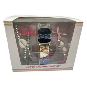 Justice Digital Watch-Bracelet Combo Gift Set Rainbows and Diamond Like Jewels